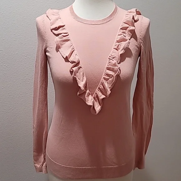 Ralph Lauren Small Pink Ruffle Sweater Top Casual Comfy Cozy Preppy Pullover - Picture 1 of 12